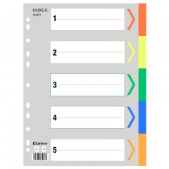 齐心 IX901分类纸 五色索引纸 塑料隔页纸 11孔PP彩色5页A4分页纸
