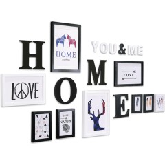 朗格 实木背景照片墙贴纸客厅复古怀旧相框组合挂墙卧室相片墙