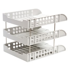 得力 9217三层商务文件座书架收纳盘金属支架桌面办公用品文件框