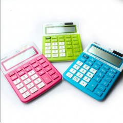 得力 1657A计算器时尚炫彩桌面计算机12位太阳能双重电源