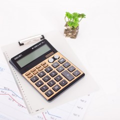 得力 1557双电源语音计算器太阳能语音计算机办公家用财务计算器