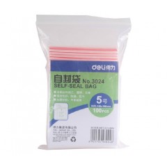 得力 5号自封袋3024 加厚透明塑料袋包装袋  100个/包