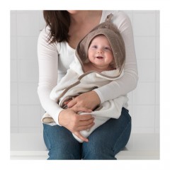 ÄLSKAD 带帽婴儿毛巾, 白色, 米黄色