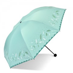 天堂伞 33458E轻羽纷飞晴雨两用三折黑胶太阳防晒防紫外线遮阳