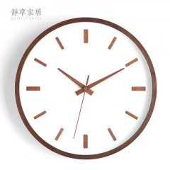 静享家居 北欧挂钟现代简约静音时尚创意客厅实木挂表圆形石英钟表木钟