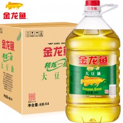 金龙鱼 大豆油5L*4瓶豆油食用油精炼一级转基因烘焙色拉油炒菜整箱