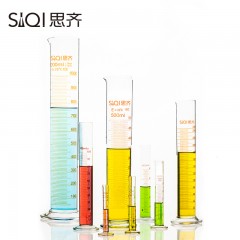 思齐 玻璃量筒 透明 清晰刻度 实验室器材量杯 高硼硅玻璃耐高温 500ml