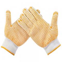 新越昌晖 劳保手套加厚耐磨 涂胶手套防滑点胶棉线手套 工地工作手套 男女/12副 黄B11408