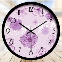 国产 创意简约韩式抽象紫色花纹客厅石英钟静音挂钟挂表欧式钟表12