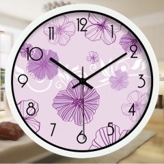 国产 创意简约韩式抽象紫色花纹客厅石英钟静音挂钟挂表欧式钟表12