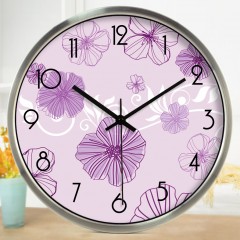 国产 创意简约韩式抽象紫色花纹客厅石英钟静音挂钟挂表欧式钟表12