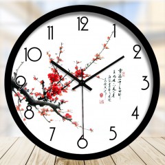 国产 中式书法水墨梅花钟表石英钟酒店客厅装饰创意生活静音挂钟53