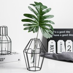 国产 北欧风铁艺几何透明玻璃花瓶绿萝水培小干花插花客厅家居装饰摆件