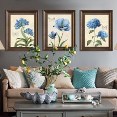国产 美式复古装饰画客厅沙发背景墙挂画乡村风格欧式田园花鸟三联画