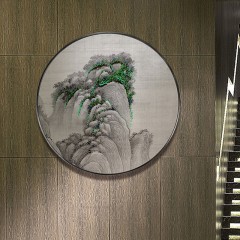 国产 钉子画新中式圆形软装画山水立体装饰画样板房玄关实物画手工挂画