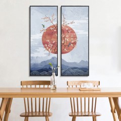 国产 新中式客厅玄关装饰画中国风卧室书房壁画餐厅禅意花鸟两联挂画