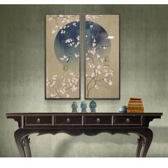 国产 新中式客厅玄关装饰画中国风卧室书房壁画餐厅禅意花鸟两联挂画