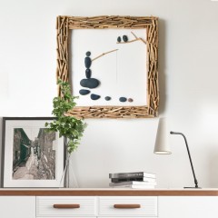 国产 居慢生活 纯手工木制石头画北欧客厅装饰画沙发背景墙挂画三联画