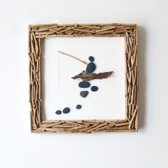 国产 居慢生活 纯手工木制石头画北欧客厅装饰画沙发背景墙挂画三联画