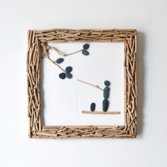 国产 居慢生活 纯手工木制石头画北欧客厅装饰画沙发背景墙挂画三联画