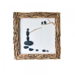 国产 居慢生活 纯手工木制石头画北欧客厅装饰画沙发背景墙挂画三联画