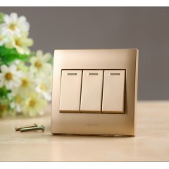 罗格朗 三开单控3开面板家用三位电灯开关三联单控86型金色开关
