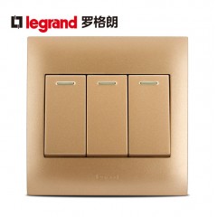 罗格朗 三位单控带荧光开关面板86型三开单控荧光3开墙壁开关