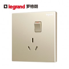 罗格朗 开关插座面板仕典米兰金10A三孔带开关墙壁电源86型