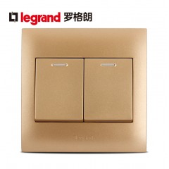 罗格朗 开关插座香槟金开关面板两开墙壁开关二开单控荧光开关tcl