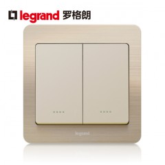 罗格朗 双开单控荧光开关面板 细金纹86型二开单控开关带荧光面板