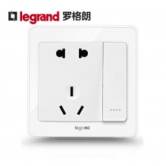 罗格朗 开关插座面板冰莹白五孔一开双控面板五孔带双控开关五孔