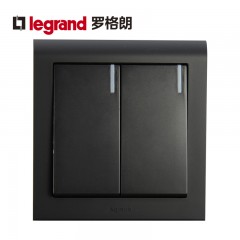 罗格朗 黑色家用双开双控2开二位一灯双控开关面板86型双联二开