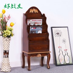 国产 书报架复古手绘实木雕花落地报刊杂志桶创意简易置物架