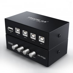 ☆山泽 SAMZHE USB打印机共享器 4进1出4口USB手动切换器 多台电 TECLAST 脑共用打印机 四进一出 免驱BL-204W