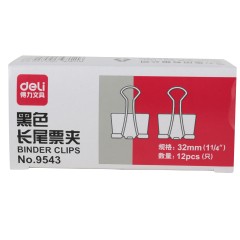 得力 32mm黑色长尾票夹票夹燕尾夹学习办公用品金属票夹子