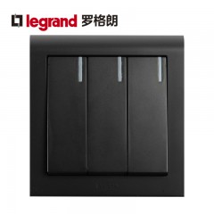 TCL罗格朗黑色三开单控三联单控面板家用三位电灯开关3开单控86型