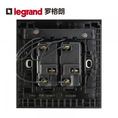 TCL罗格朗黑色双开双控带LED指示灯2开二位双控开关面板86型家用