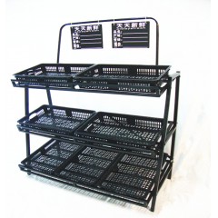 国产 兴盛三代网筐蔬菜展示架超市便利店三层糖果架子钢制金属水果货架