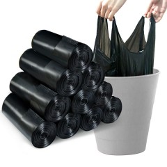 笑妈妈 垃圾袋家用加厚手提式黑色卫生间中号一次性背心厨房塑料袋10卷 ST