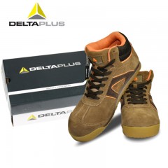 代尔塔 牛皮高帮板鞋劳保安全鞋工地透气防砸防刺穿男鞋防静电轻便