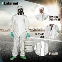 雷克兰 防化服 带帽连体服工作服 防酸碱化学防护服防油无尘服