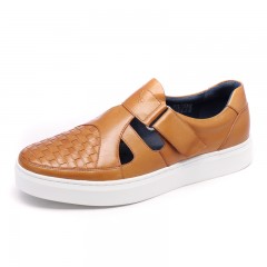 红蜻蜓 真皮男鞋夏季新款潮流编织魔术贴休闲镂空皮鞋板鞋