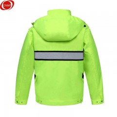 谋福 荧光绿摩托车电动车警示雨衣 男女分体反光骑行裤服装套装