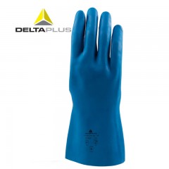 代尔塔 蓝色乳胶手套工业劳保防化防水加厚清洁家用耐磨耐酸碱防油 201920