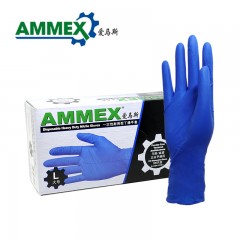 AMMEX/爱马斯 一次性蓝色耐用型手套丁晴手套实验室家务耐油耐酸碱HD