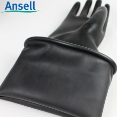 Ansell/安思尔  ME104橡胶防化手套工业耐酸碱黑色加长加厚防腐蚀耐浓硫酸