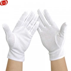 谋福 白色点胶防滑手套 棉毛作业点塑劳保 颗粒胶点礼仪司机工作