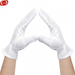 谋福 白色点胶防滑手套 棉毛作业点塑劳保 颗粒胶点礼仪司机工作