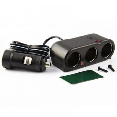 YAC 车载点烟器一拖三带灯插座1米延长线  PZ-178