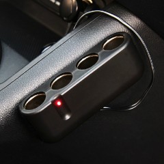 YAC 车载点烟器一拖三带灯插座1米延长线  PZ-178